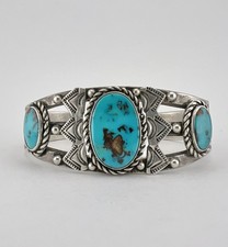 Early Fred Harvey Era Navajo Sterling Silver Cerrillos Turquoise Cuff Bracelet