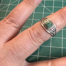 Vintage Early Bell Sterling Green Turquoise Thunderbird Fred Harvey Ring Sz 6.5 - Additional view 2