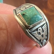 Vintage Early Bell Sterling Green Turquoise Thunderbird Fred Harvey Ring Sz 6.5 - Additional view 6