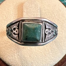 Vintage Early Bell Sterling Green Turquoise Thunderbird Fred Harvey Ring Sz 6.5