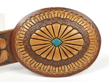 Vintage Chambers Fred Harvey Tooled Leather Belt & Buckle Steerhide READ ALL - Additional view 1