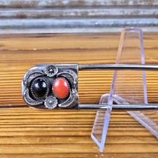 Vtg Fred Harvey Era Navajo Jeweled Large Safety Pin Brooch / Key Chain Sterling - Additional view 1
