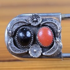 Vtg Fred Harvey Era Navajo Jeweled Large Safety Pin Brooch / Key Chain Sterling - Additional view 2