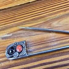 Vtg Fred Harvey Era Navajo Jeweled Large Safety Pin Brooch / Key Chain Sterling - Additional view 11