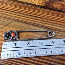 Vtg Fred Harvey Era Navajo Jeweled Large Safety Pin Brooch / Key Chain Sterling - Additional view 16
