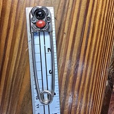 Vtg Fred Harvey Era Navajo Jeweled Large Safety Pin Brooch / Key Chain Sterling - Additional view 17