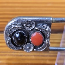 Vtg Fred Harvey Era Navajo Jeweled Large Safety Pin Brooch / Key Chain Sterling - Additional view 3