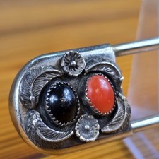 Vtg Fred Harvey Era Navajo Jeweled Large Safety Pin Brooch / Key Chain Sterling - Additional view 4