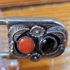 Vtg Fred Harvey Era Navajo Jeweled Large Safety Pin Brooch / Key Chain Sterling - Additional view 6