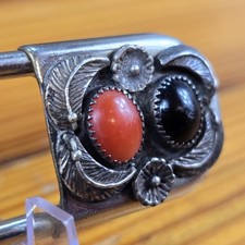 Vtg Fred Harvey Era Navajo Jeweled Large Safety Pin Brooch / Key Chain Sterling - Additional view 7