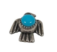 Tiny Navajo Thunderbird Turquoise Sterling Silver Fred Harvey Era Charm - Additional view 2
