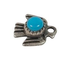Tiny Navajo Thunderbird Turquoise Sterling Silver Fred Harvey Era Charm - Additional view 3