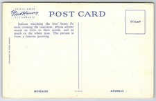 Indians Watching First Santa Fe Train UNP Fred Harvey Linen Postcard XD11 - Additional view 1