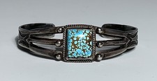 NAVAJO SILVER KINGMAN TURQUOISE & STAMPWORK BRACELET Vintage FRED HARVEY - Additional view 2