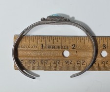 NAVAJO SILVER KINGMAN TURQUOISE & STAMPWORK BRACELET Vintage FRED HARVEY - Additional view 5