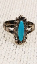 Vtg Navajo Fred Harvey Era Bell Trading Post Turquoise Sterling Ring Size 6