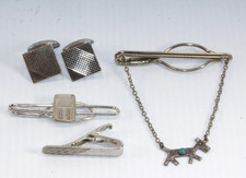 STERLING SILVER Turquoise Stamped Fred Harvey Era DOG Tie Clip Lot #97