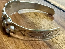 Vtg Fred Harvey Era Coin Silver Green Stone Cuff Bracelet Silver Products Mark - Additional view 1