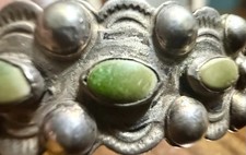 Vtg Fred Harvey Era Coin Silver Green Stone Cuff Bracelet Silver Products Mark - Additional view 4