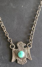 Vintage Navajo Sterling Silver  Turquoise Thunderbird Fred Harvey Style Tie Clip - Additional view 1
