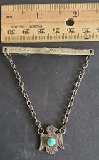 Vintage Navajo Sterling Silver  Turquoise Thunderbird Fred Harvey Style Tie Clip - Additional view 2