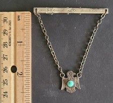 Vintage Navajo Sterling Silver  Turquoise Thunderbird Fred Harvey Style Tie Clip - Additional view 3