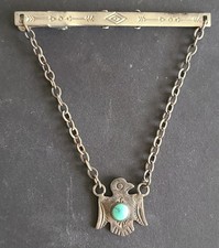Vintage Navajo Sterling Silver Turquoise Thunderbird Fred Harvey Style Tie Clip