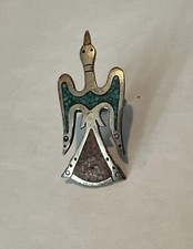 Sterling Silver Ring Navajo Fred Harvey Peyote Bird Chip Inlaid Turquoise 7 Vtg - Additional view 1