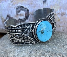 Navajo Sterling Silver Turquoise Cuff Bracelet MUSEUM Quality Signed Maloney 65g - Additional view 2