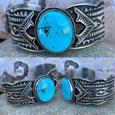 Navajo Sterling Silver Turquoise Cuff Bracelet MUSEUM Quality Signed Maloney 65g - Additional view 3