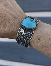 Navajo Sterling Silver Turquoise Cuff Bracelet MUSEUM Quality Signed Maloney 65g - Additional view 6