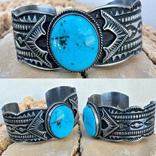 Navajo Sterling Silver Turquoise Cuff Bracelet MUSEUM Quality Signed Maloney 65g