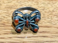 💥NATIVE AMERICAN Fred Harvey Sterling Silver BEAUTIFUL Butterfly Coral Ring 8 - Additional view 4