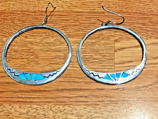 🔥NATIVE AMERICAN Navajo FRED HARVEY 925 Sterling Silver HUGE Turquoise Earrings - Additional view 11