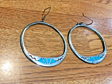 🔥NATIVE AMERICAN Navajo FRED HARVEY 925 Sterling Silver HUGE Turquoise Earrings - Additional view 8