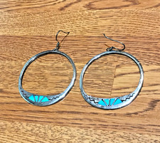 🔥NATIVE AMERICAN Navajo FRED HARVEY 925 Sterling Silver HUGE Turquoise Earrings - Additional view 10