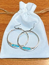 🔥NATIVE AMERICAN Navajo FRED HARVEY 925 Sterling Silver HUGE Turquoise Earrings