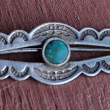 Vintage Fred Harvey Era Sterling Silver Turquoise Brooch with C Clasp - 1 3/4” - Additional view 1