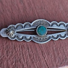 Vintage Fred Harvey Era Sterling Silver Turquoise Brooch with C Clasp - 1 3/4” - Additional view 2
