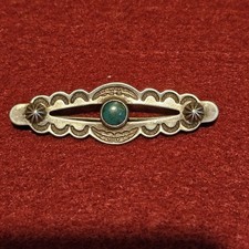 Vintage Fred Harvey Era Sterling Silver Turquoise Brooch with C Clasp - 1 3/4” - Additional view 16