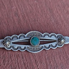 Vintage Fred Harvey Era Sterling Silver Turquoise Brooch with C Clasp - 1 3/4” - Additional view 3