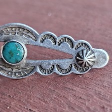 Vintage Fred Harvey Era Sterling Silver Turquoise Brooch with C Clasp - 1 3/4” - Additional view 4