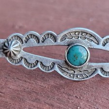 Vintage Fred Harvey Era Sterling Silver Turquoise Brooch with C Clasp - 1 3/4” - Additional view 5