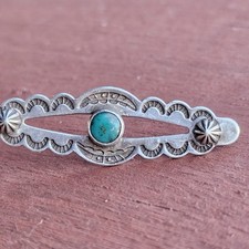 Vintage Fred Harvey Era Sterling Silver Turquoise Brooch with C Clasp - 1 3/4” - Additional view 6