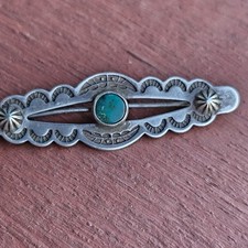 Vintage Fred Harvey Era Sterling Silver Turquoise Brooch with C Clasp - 1 3/4”