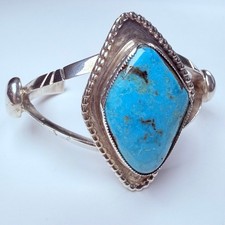 Old Pawn Fred Harvey Southwest 35 CT Turquoise Sterling Silver Cuff Bracelet - Additional view 1