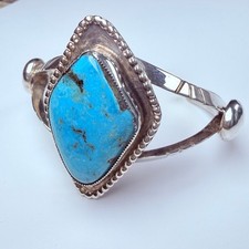 Old Pawn Fred Harvey Southwest 35 CT Turquoise Sterling Silver Cuff Bracelet - Additional view 2