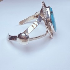 Old Pawn Fred Harvey Southwest 35 CT Turquoise Sterling Silver Cuff Bracelet - Additional view 3