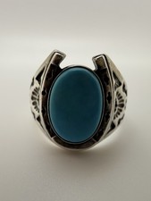 12.5 Vintage Fred Harvey Style Sterling Silver Turquoise Horseshoe Ring STAMPED - Additional view 2