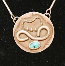 💥 Native Navajo Fred Harvey Sterling Silver Turquoise Pendant By Joleen Yazzie - Additional view 5
